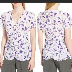 Lewit Ruched Front V-neck Silk Blouse